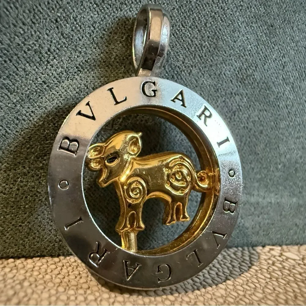 GOLDEN BULL ZODIAC PENDANT – MONOGRAM STYLE SILVER & GOLD TONE ✨